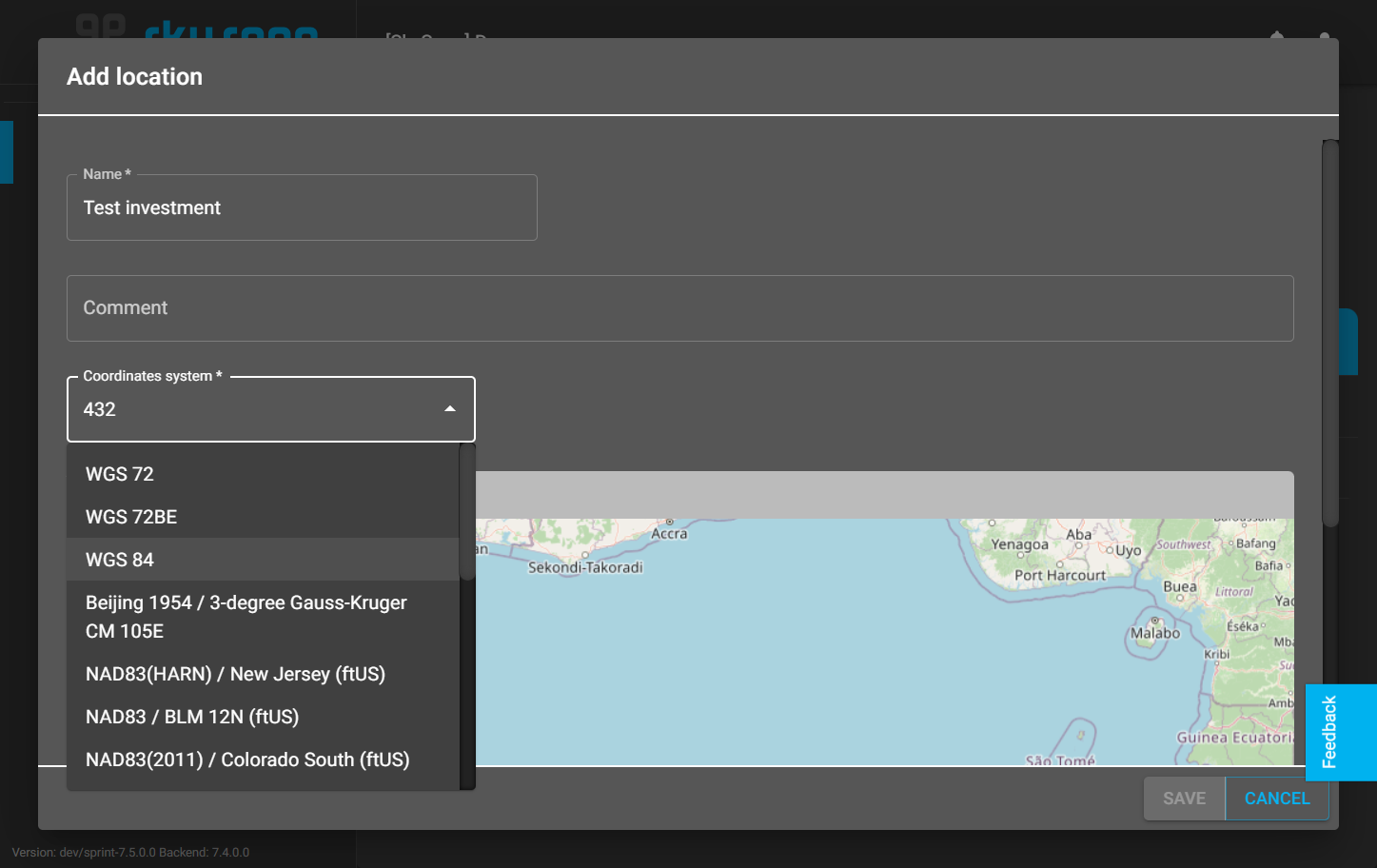 Example of setting site (location) coordinate system.