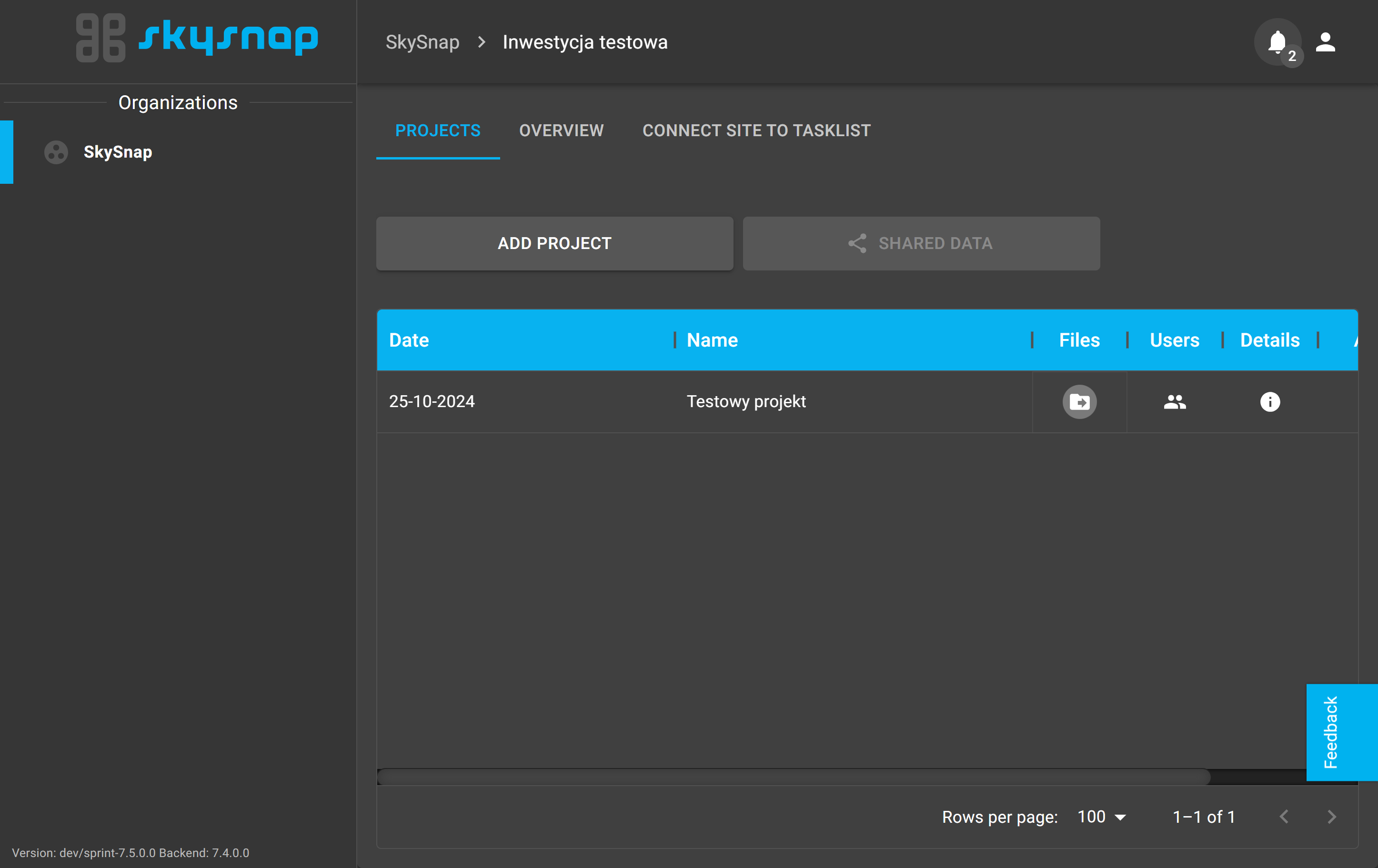 Data is being uploaded to the system, and the file upload progress can be viewed by selecting the bell button in the upper right corner of the screen.