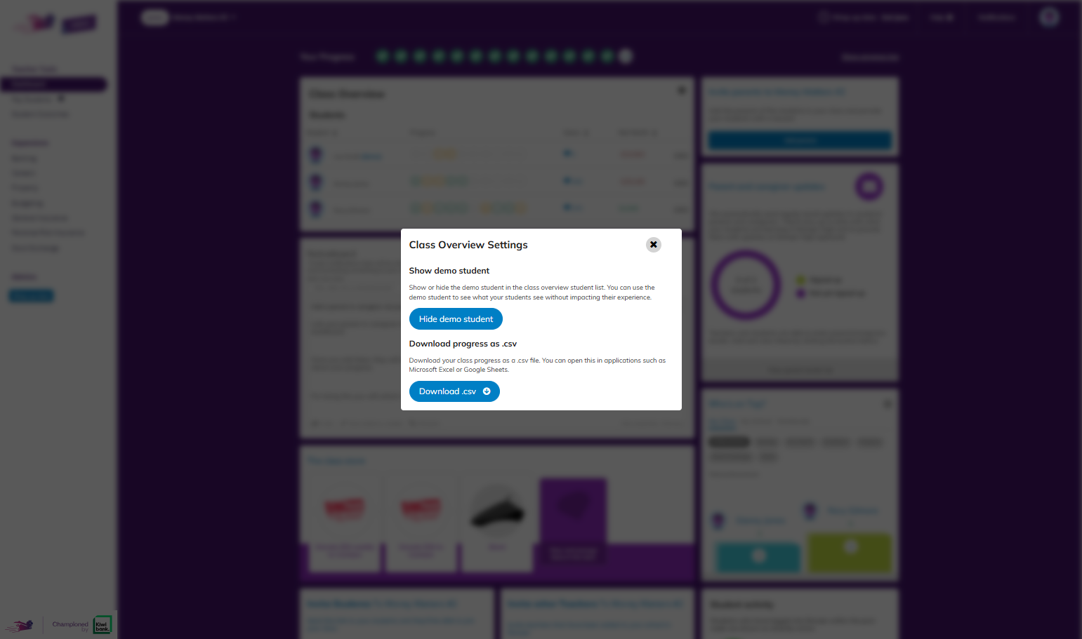 Click on Class Overview Settings…