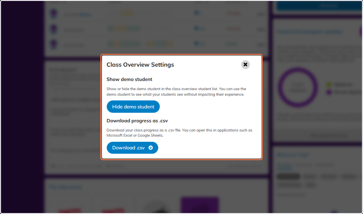 Click on Class Overview Settings…