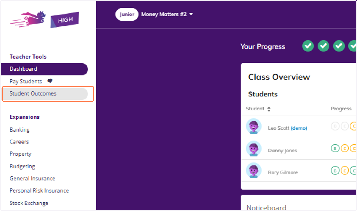 You can also export the quiz results for your class. Click on Student Outcomes.