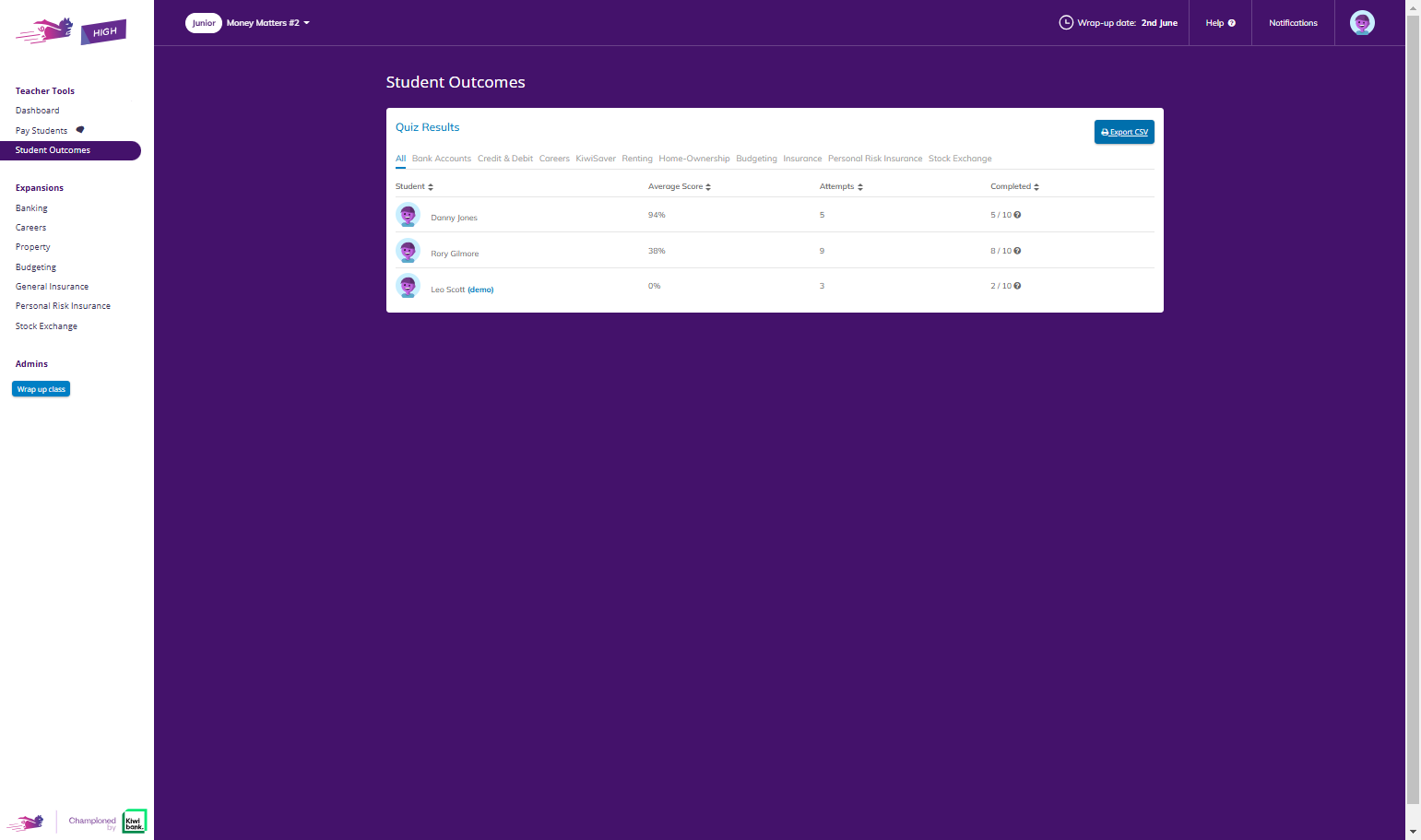 Click on Export CSV