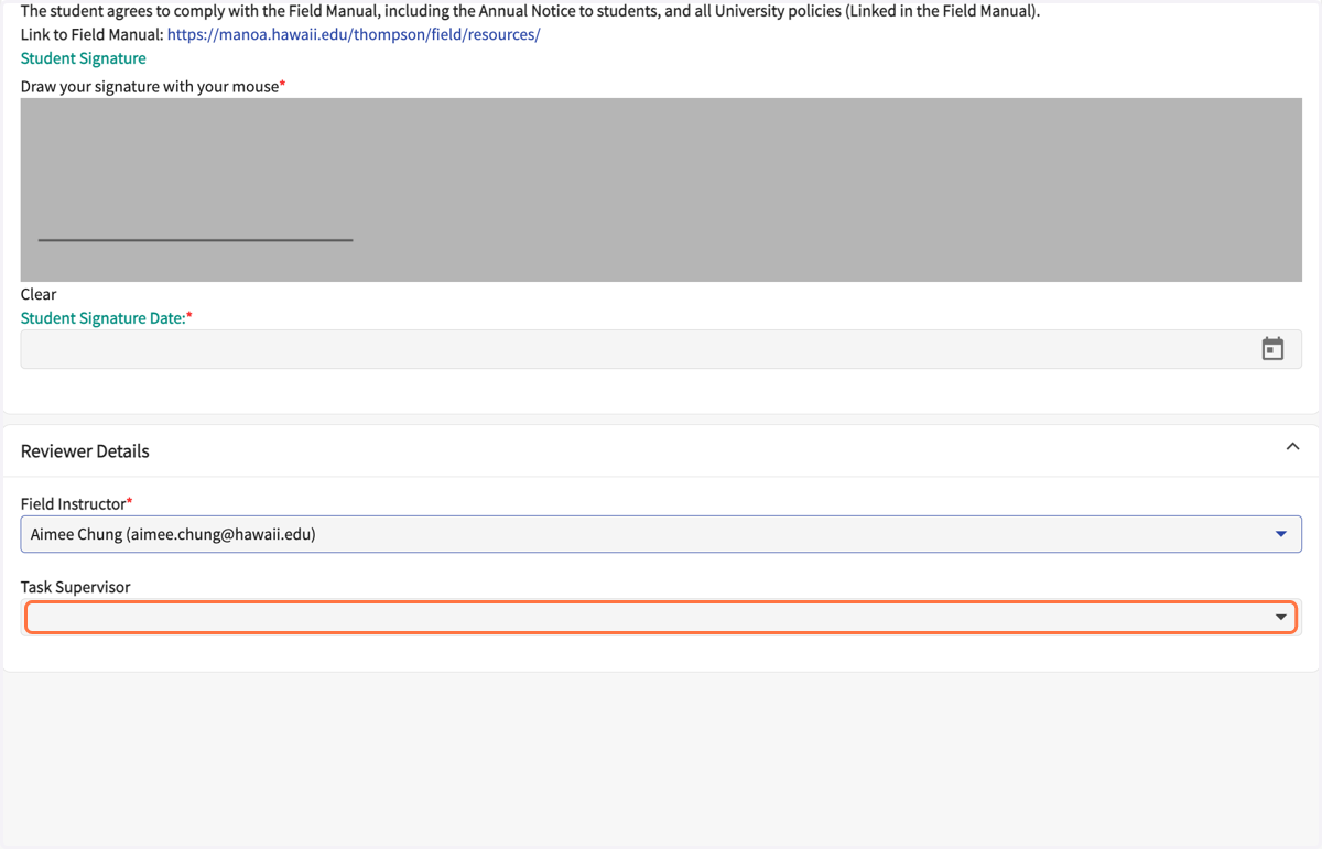 Select your Site Supervisor's name, if applicable.
