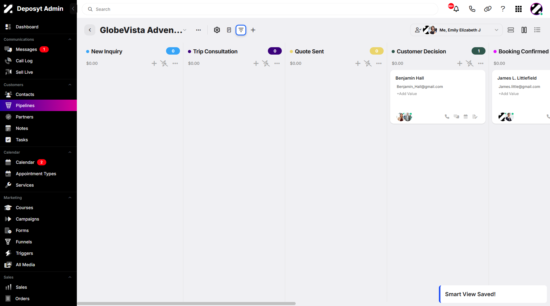 Step 11: A pop-up notification will appear at the bottom of your screen, confirming that the new Smart View has been saved successfully.