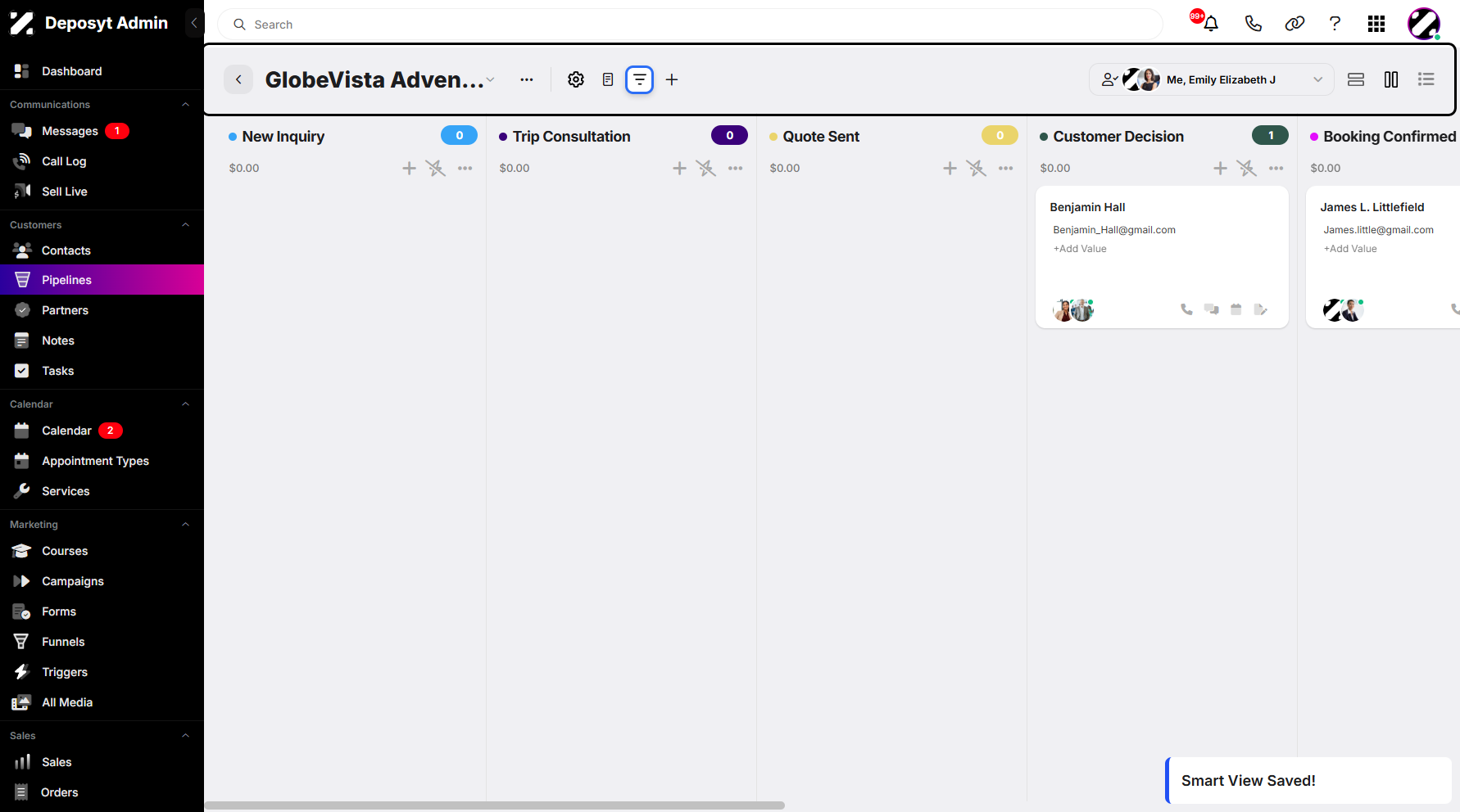 Step 11: A pop-up notification will appear at the bottom of your screen, confirming that the new Smart View has been saved successfully.