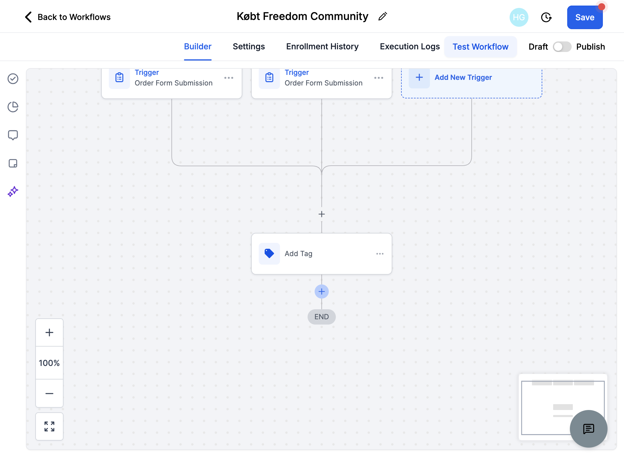 Nu skal vi give kunden adgang til dit community, klik på "Add Action"