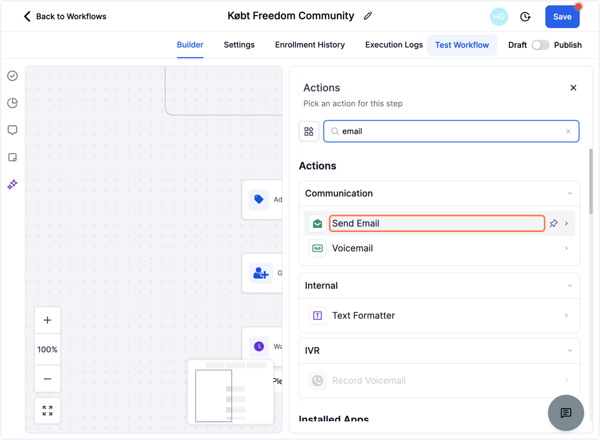Send en velkomstmail med login til community, vælg "Send Email"