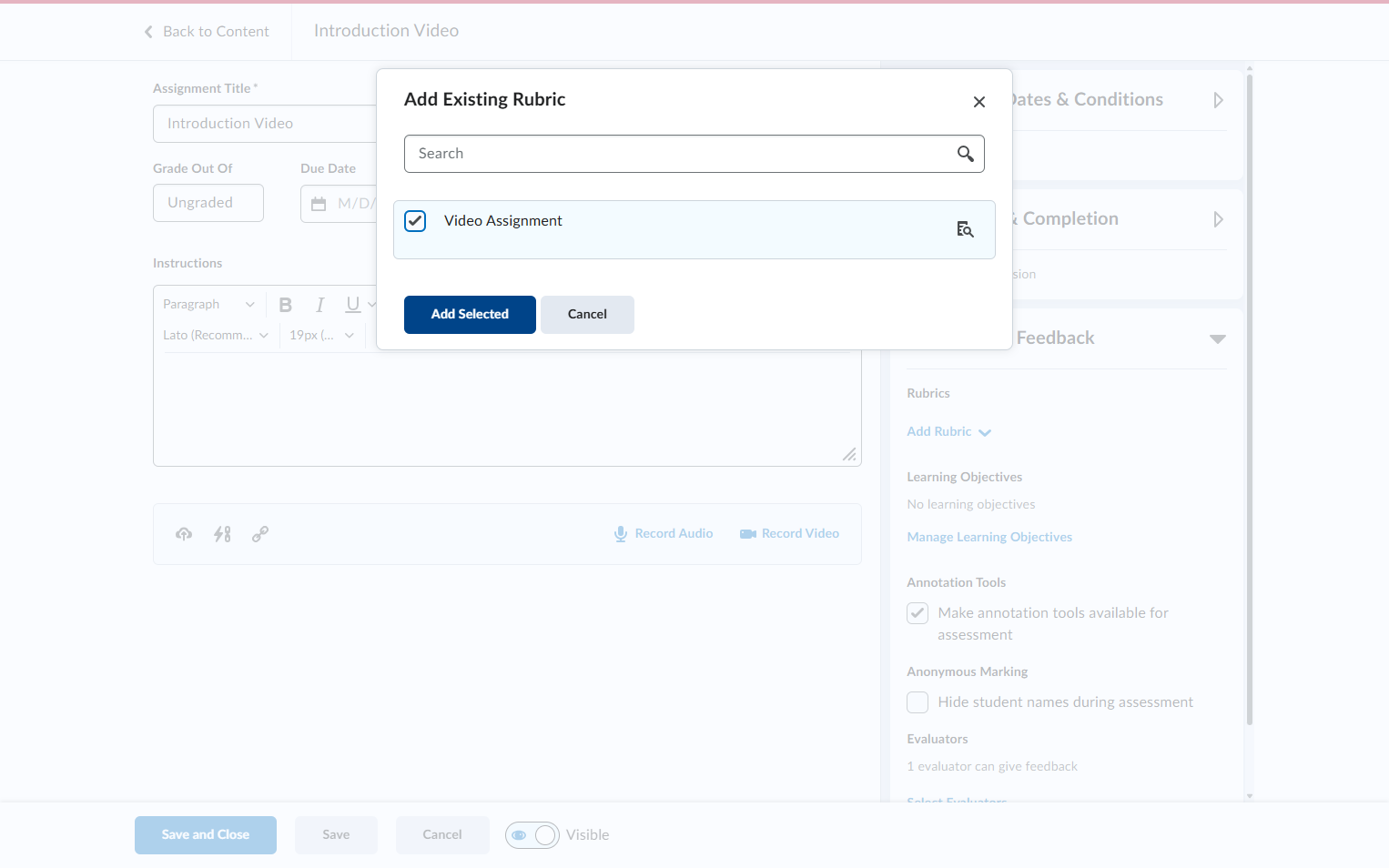 Locate the rubric you want to add and select it