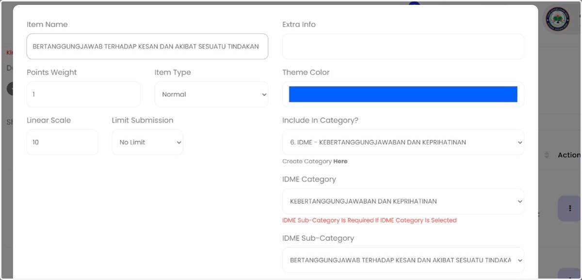 Tukar sebarang maklumat yang sesuai termasuk untuk tugaskan kepada guru tertentu. Untuk guru tertentu boleh klik di bahagian 'Person In Charge'.