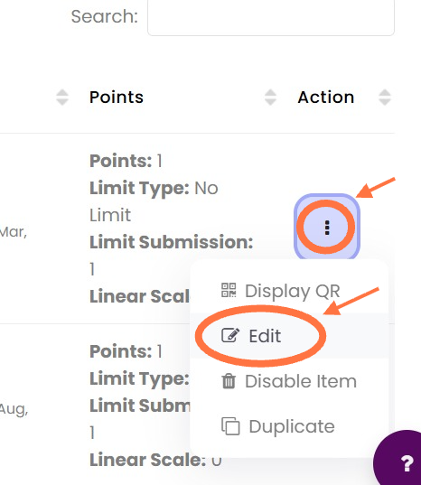 Untuk edit aktiviti yang ditambah, klik ikon seperti dibawah.