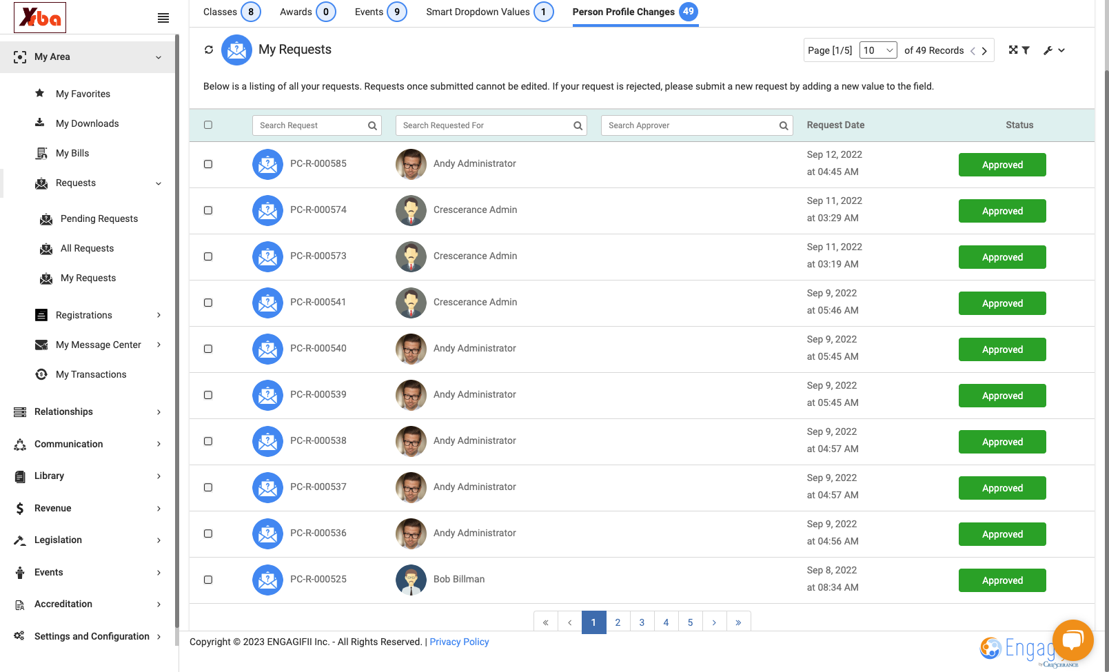 The Status column will display what state your request is in