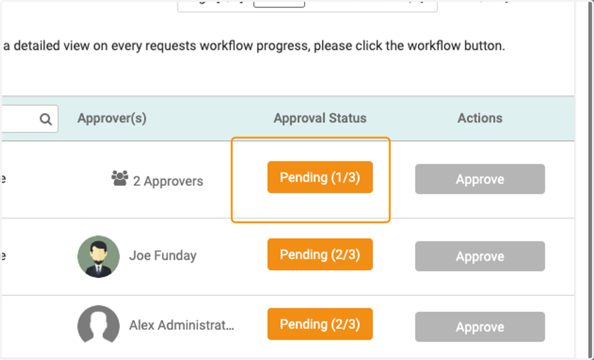 You'll see here, under the Approval Status column, that all of these have 1 or more approval steps pending.