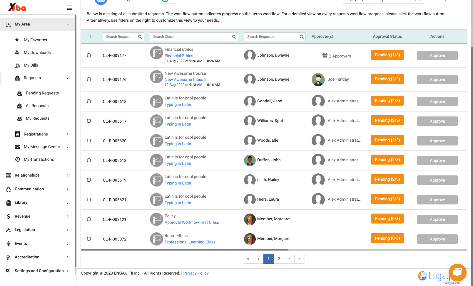 Next we have My Requests, this will display all of the requests you have sent through to be approved