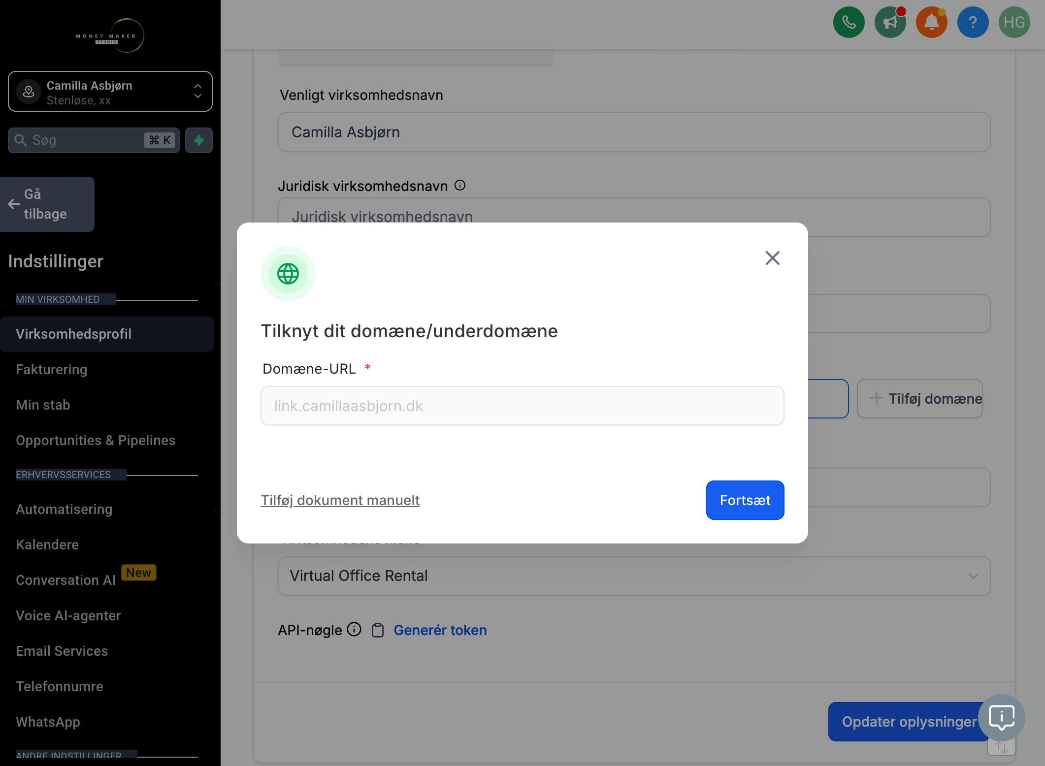Klik på linket "Add record manually/Tilføj domæne