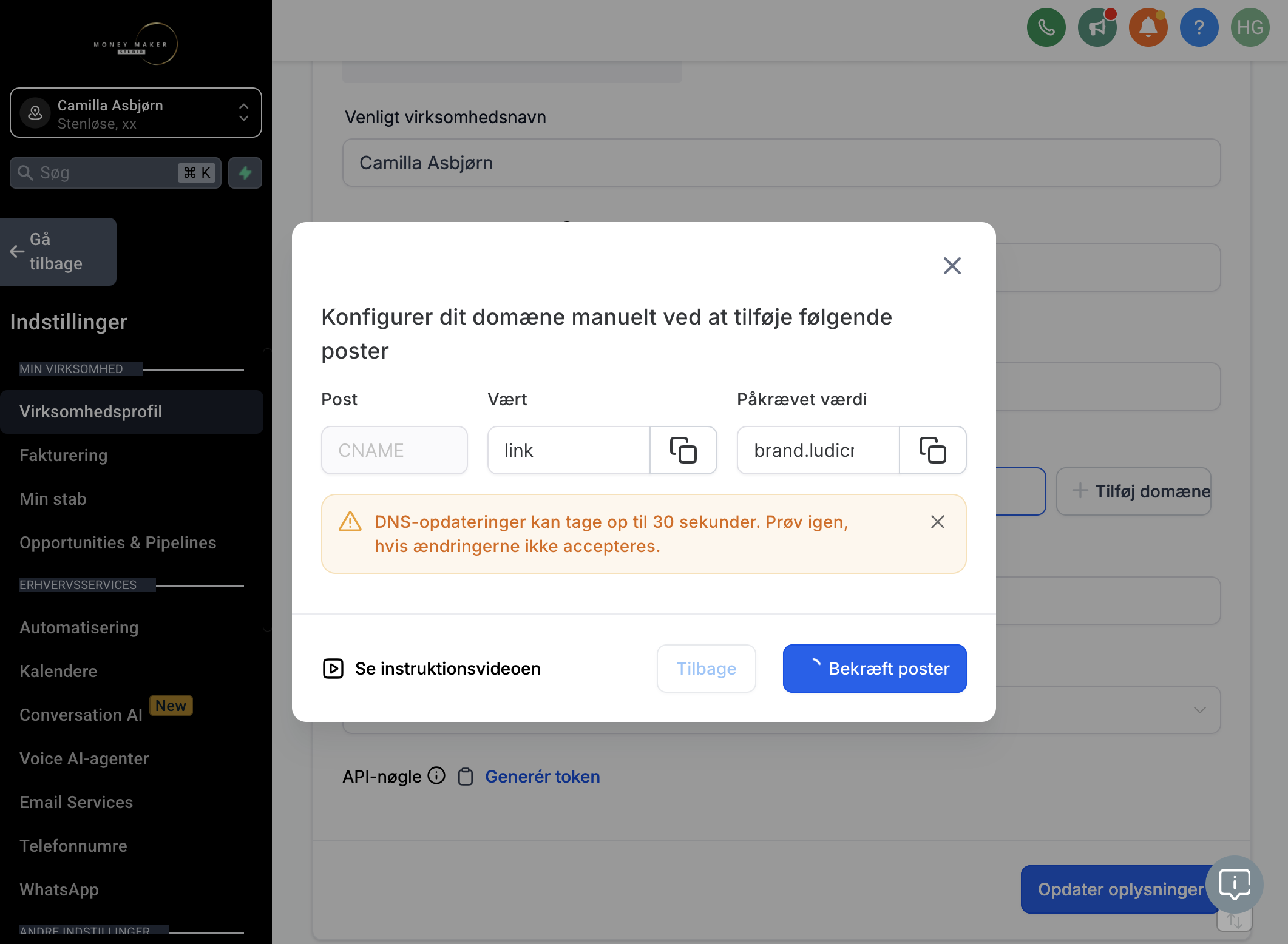 Når du har oprettet din record, så gå tilbage til MoneyMakerStudio og klik på "Verify/Bekræft poster"