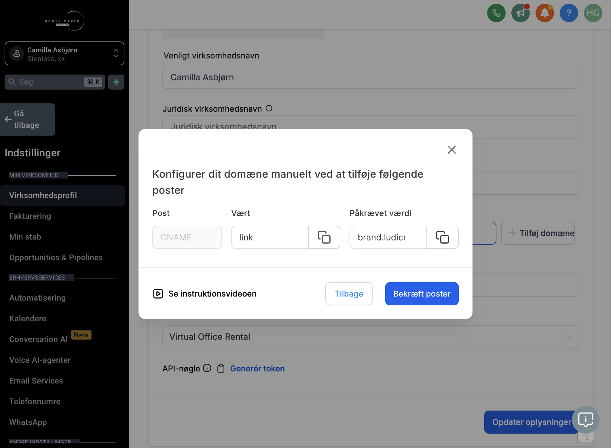 Opret denne CNAME-record under DNS indstillinger hos din hostingudbyder