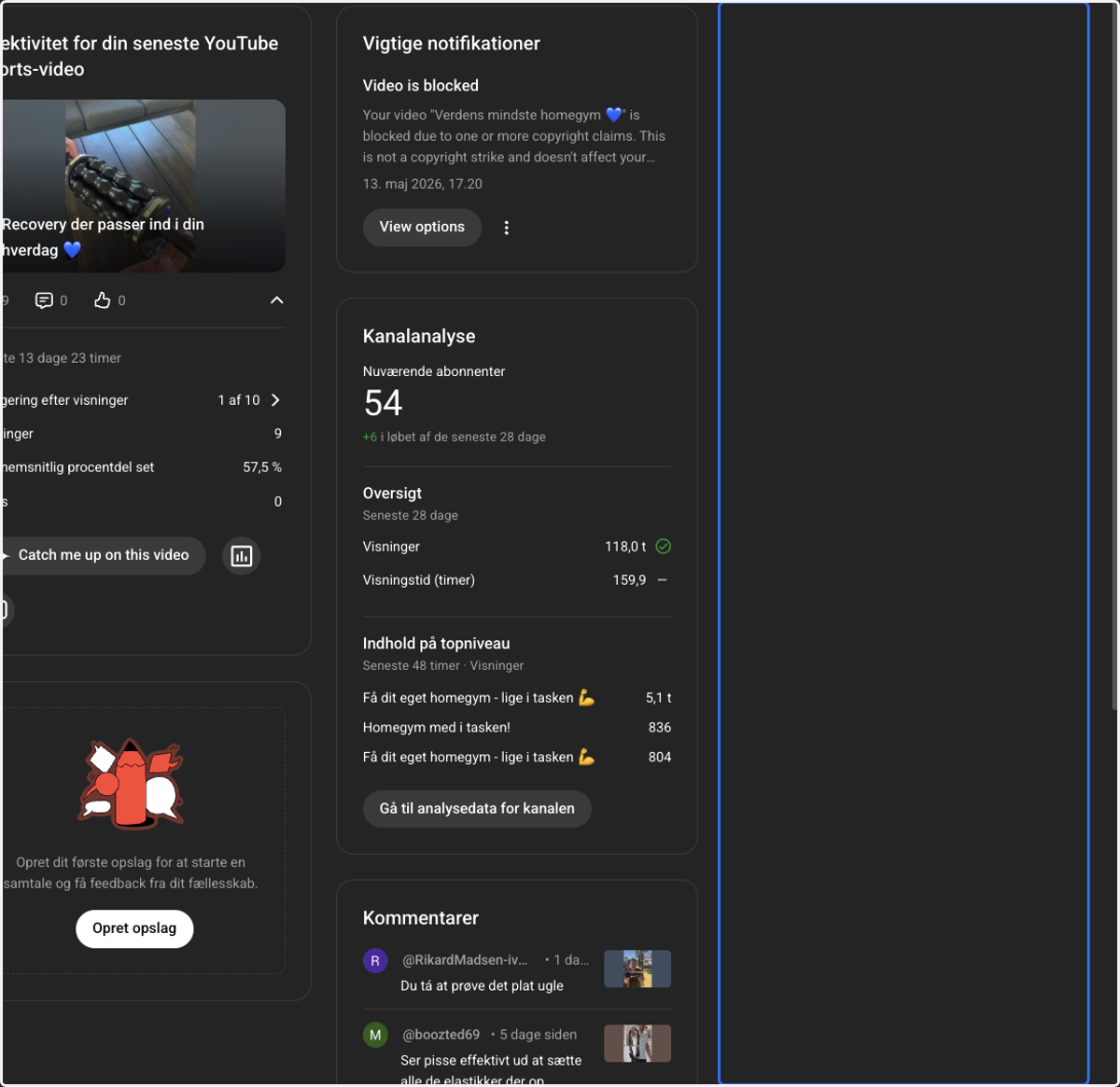 Click on Effektivitet for din seneste YouTube Shorts-video…