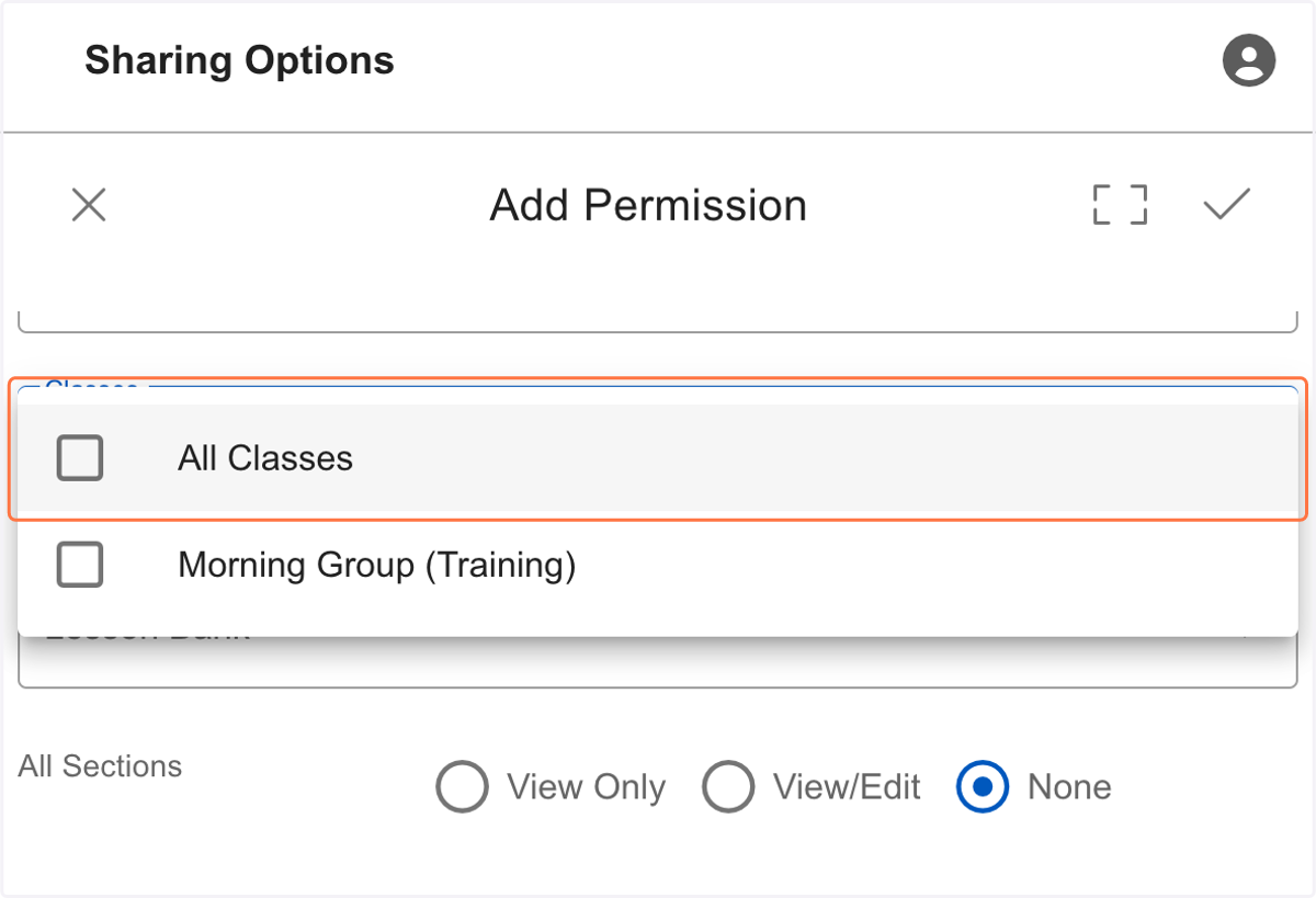 Click on the classes you want to share lessons for with other teachers