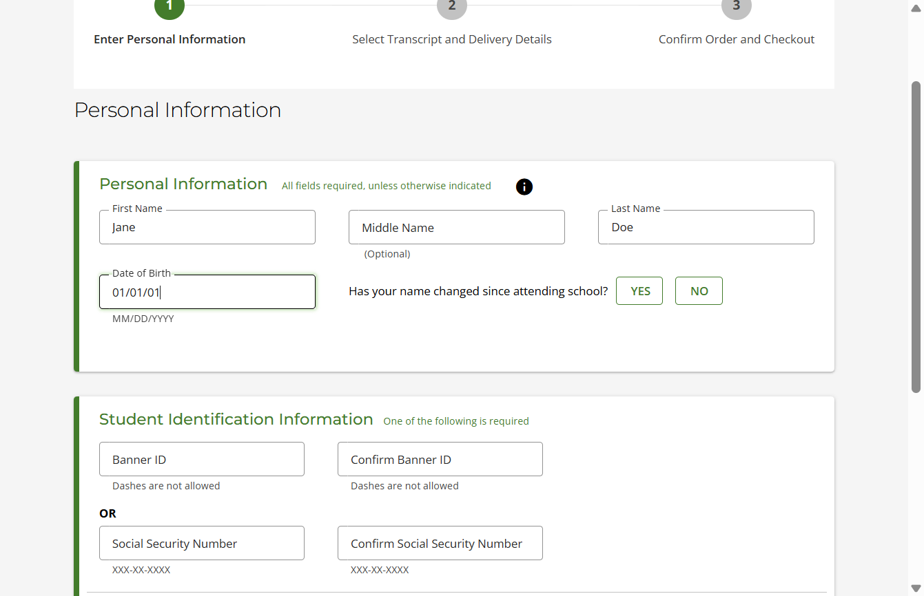 Personal Information Page