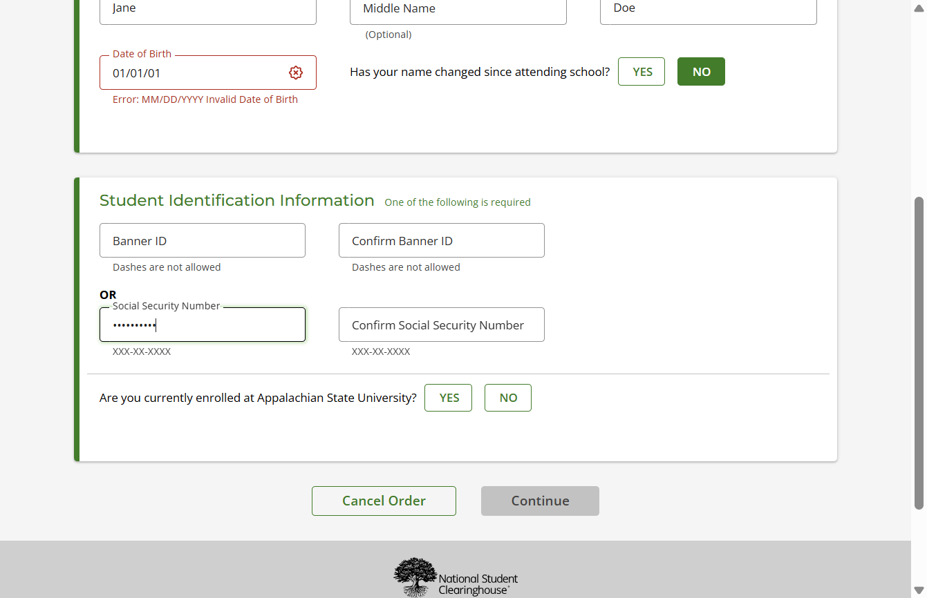 Student Identification Information