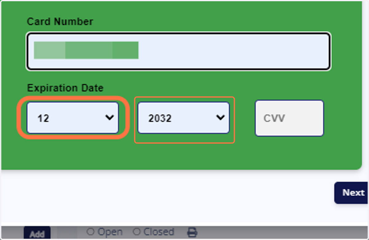 Select the Expiration Month and Year.