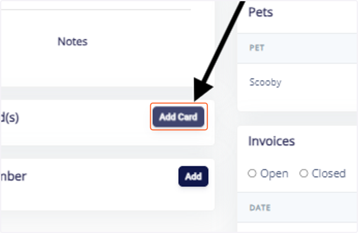 Go to the Particular Pet Owner page and Click on "Add Card".