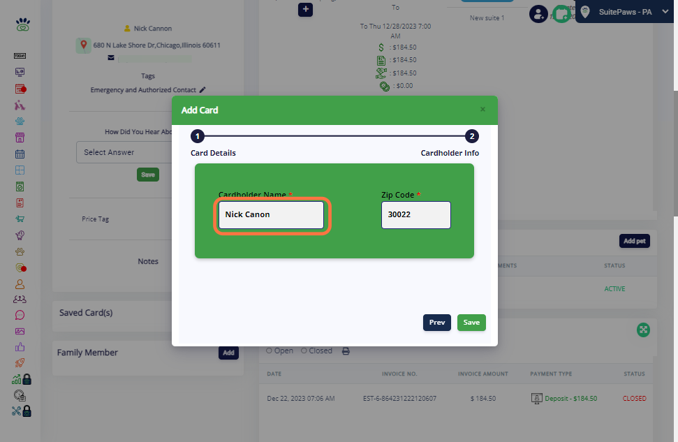 Type the Cardholder Name and Zip Code.