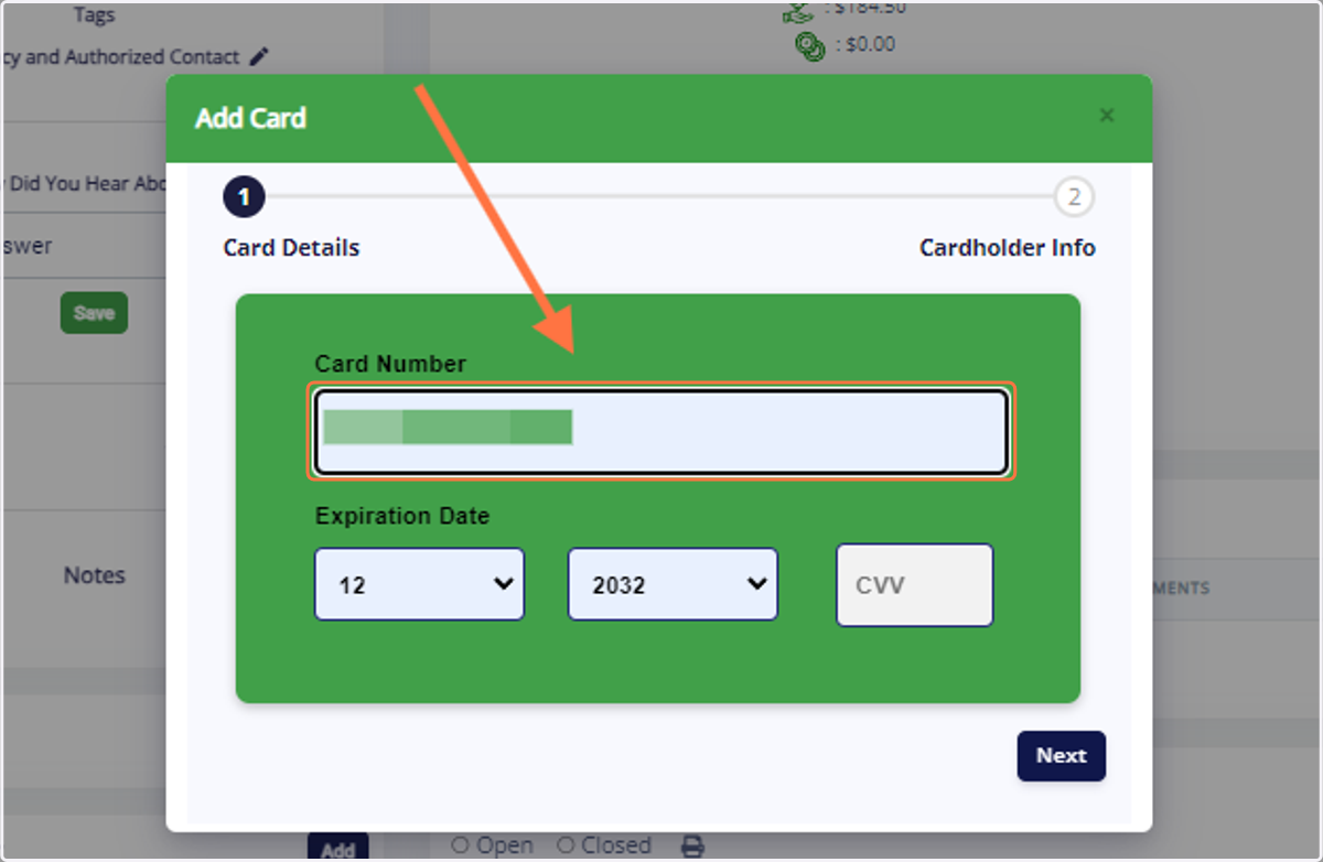 Type the Card Number.