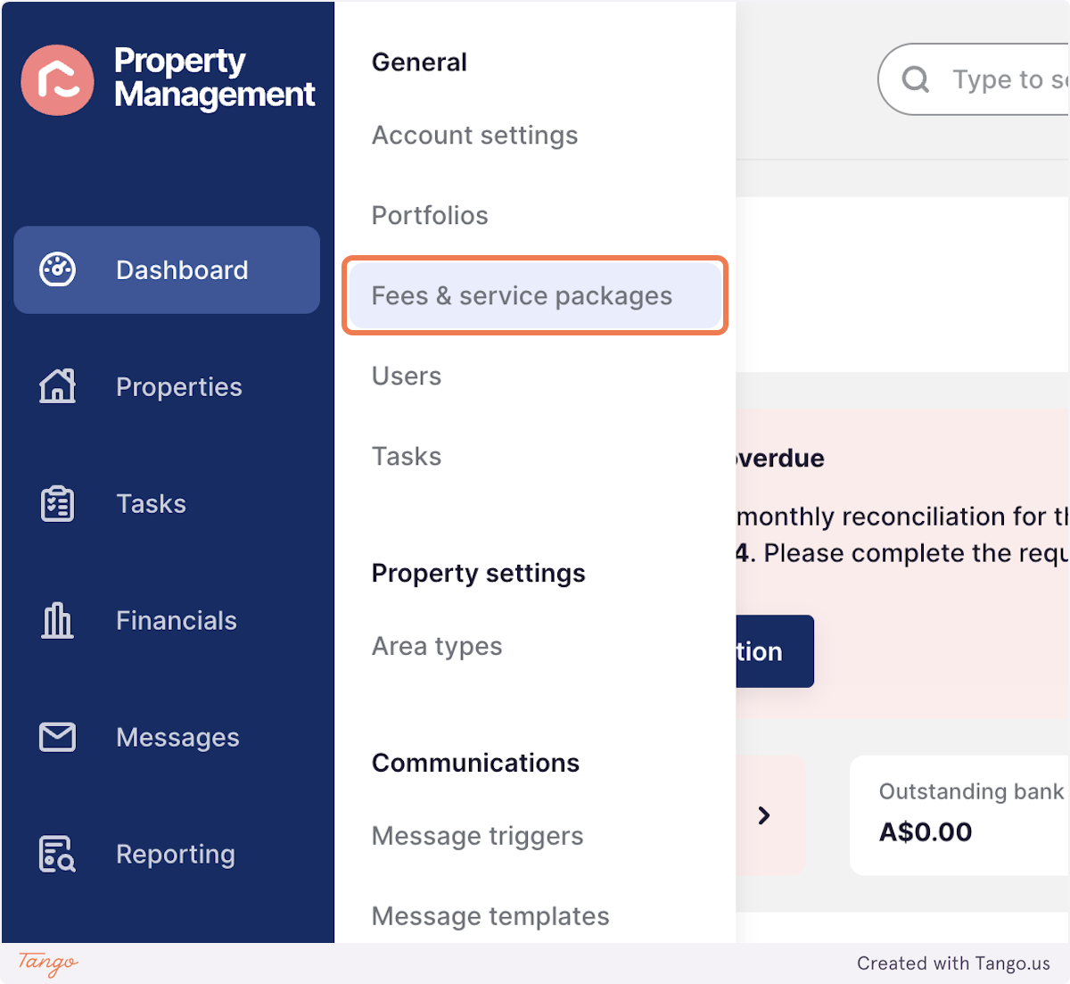 Click on Fees & service packages