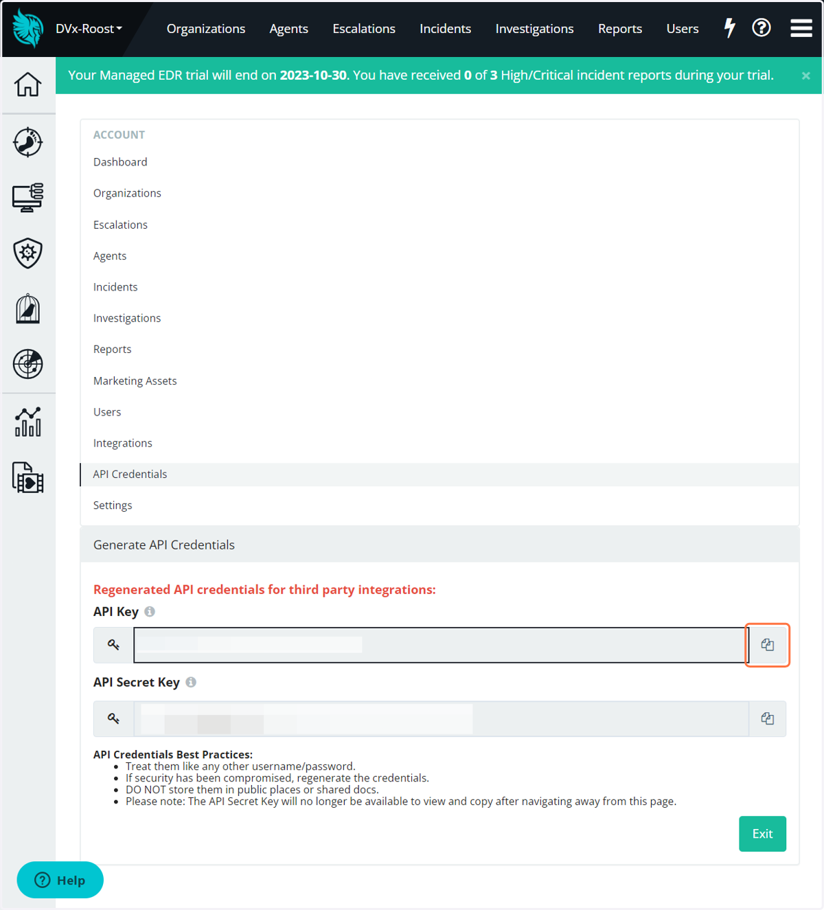 Copy the API key