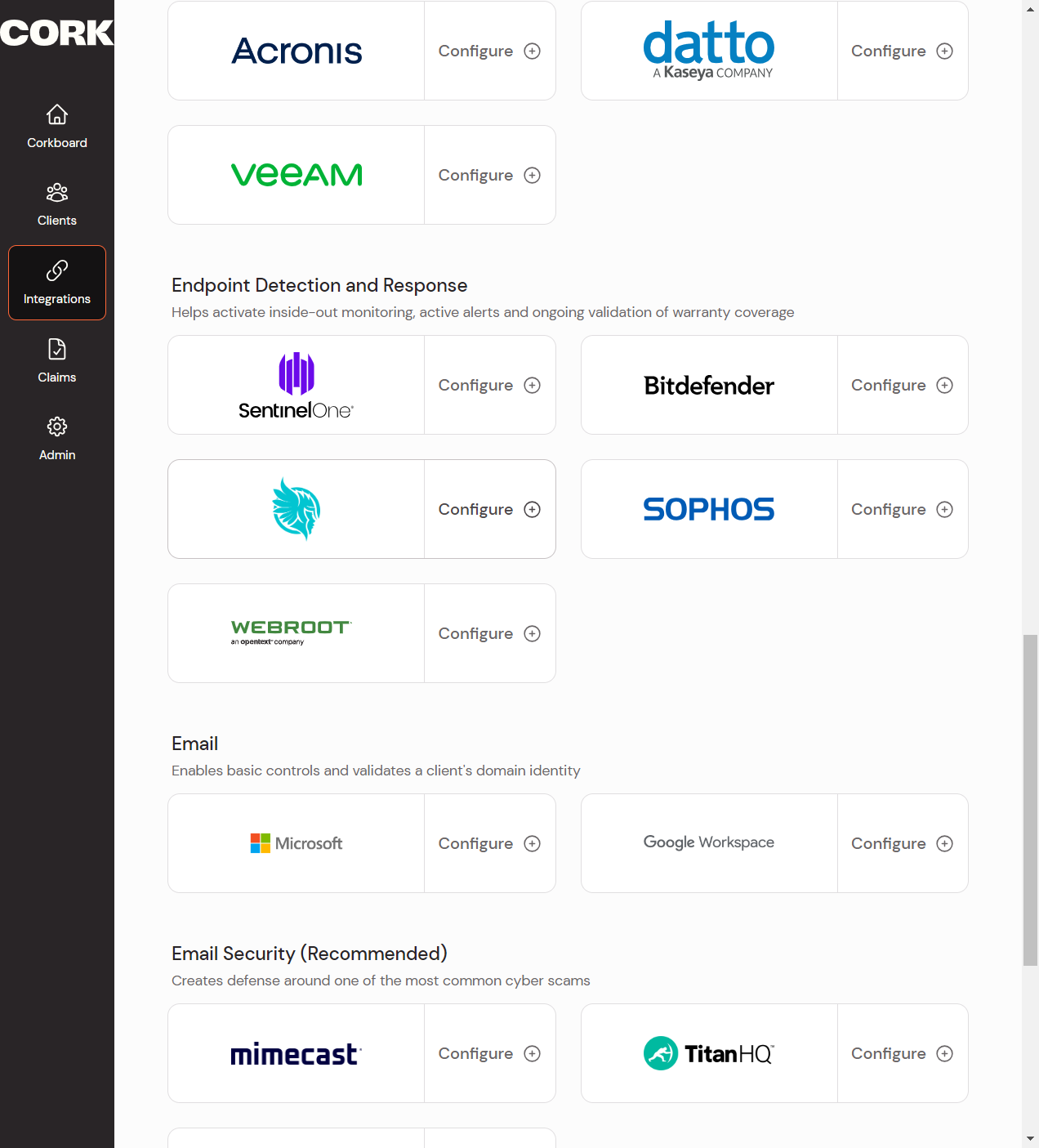 Click on Configure and locate the Huntress logo