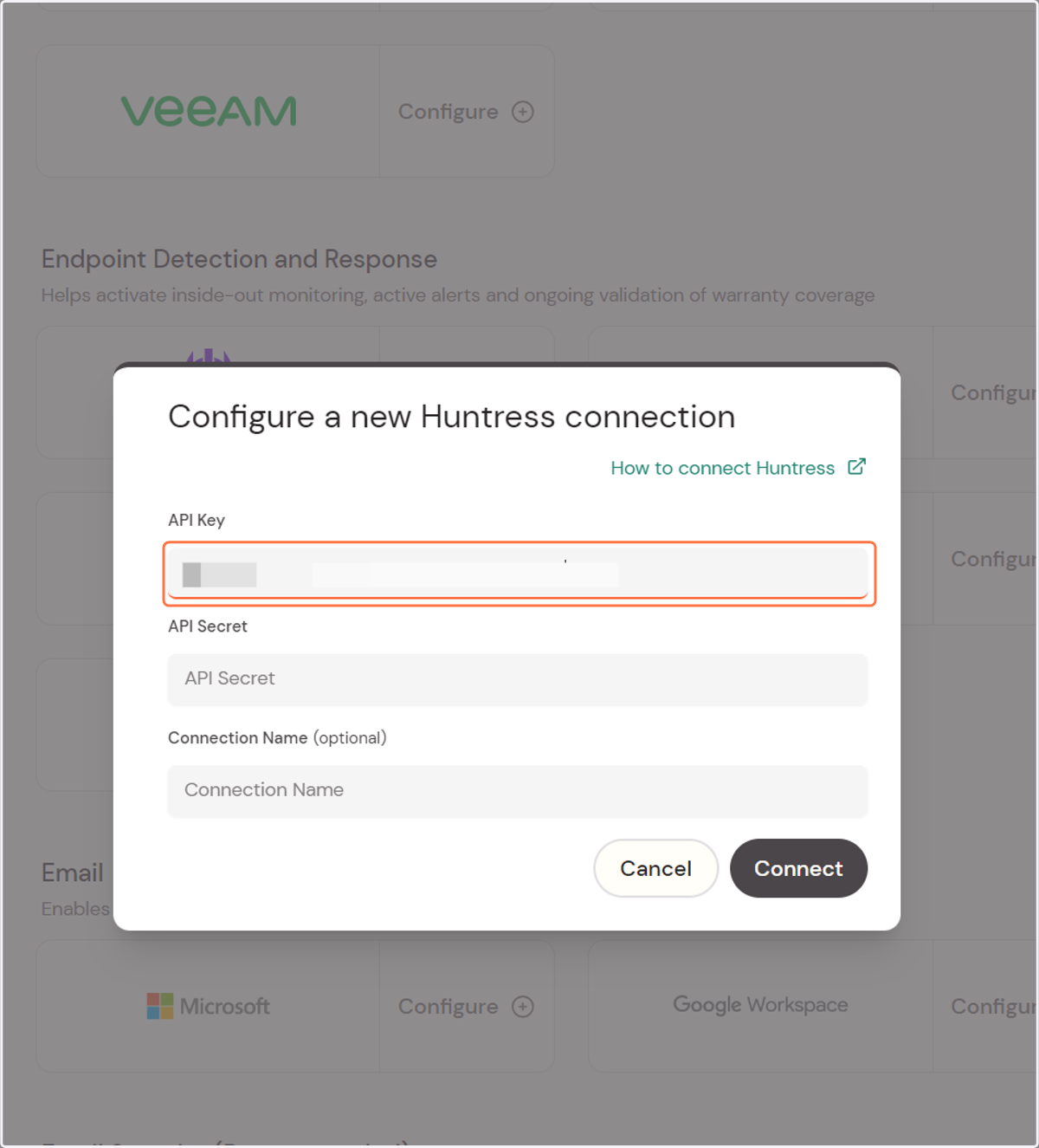 Click on "API Key" and paste the copied value. Repeat this step for the "API Secret".