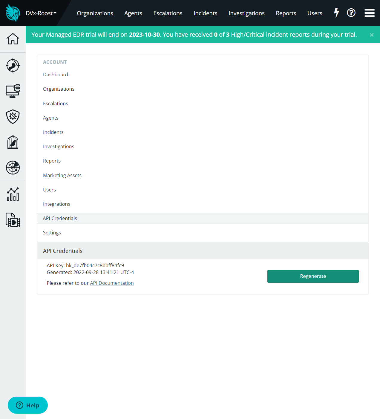 If you have an existing API key and API secret key you may use that. However, if you have lost access to the API secret key or don't have an API key, click on Regenerate.