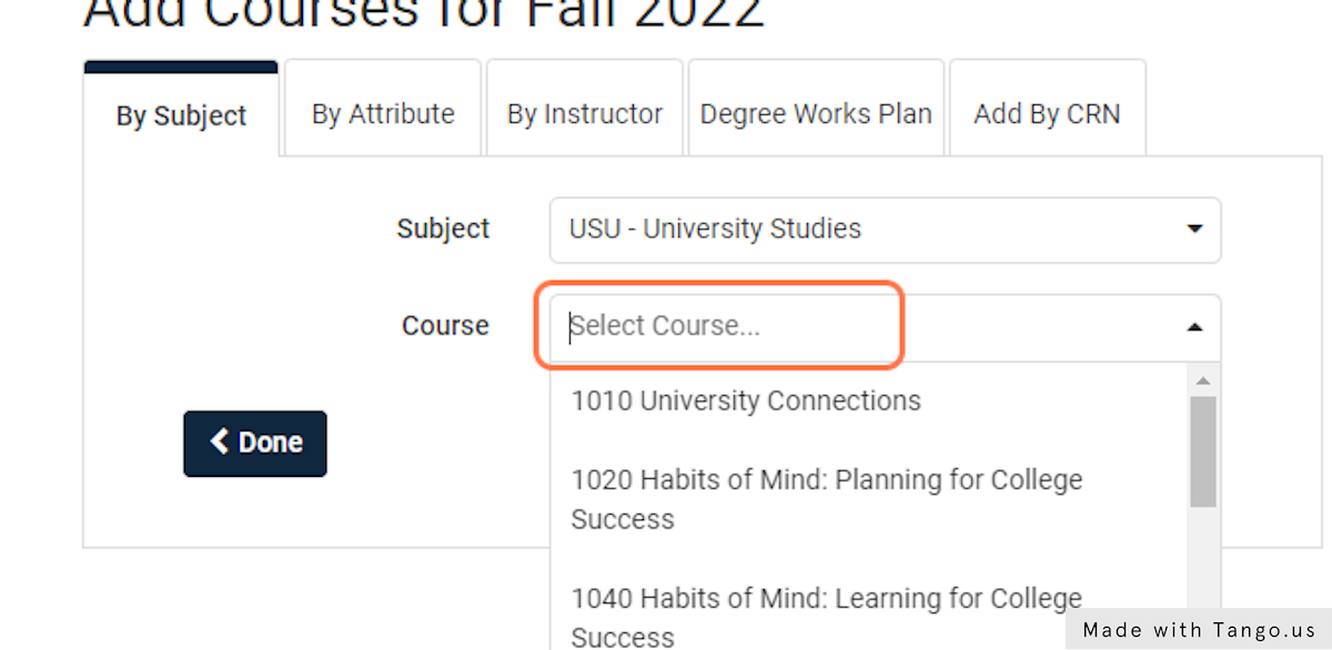 Click on Select Course...