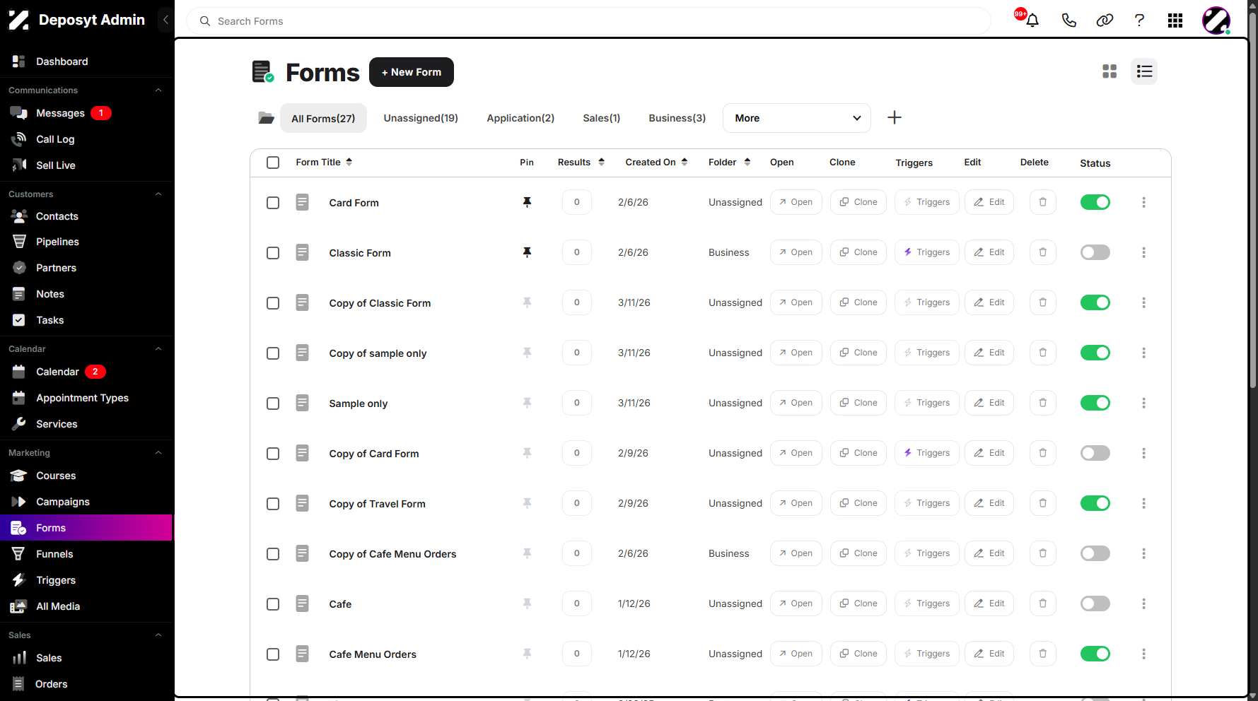 Step 2: You will then be navigated to the Forms section.
