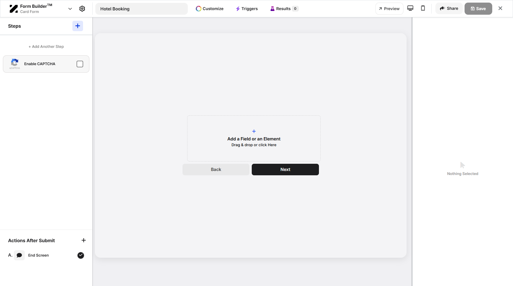Step 9: To add an element or field to the step, click the “+” (plus sign) icon.