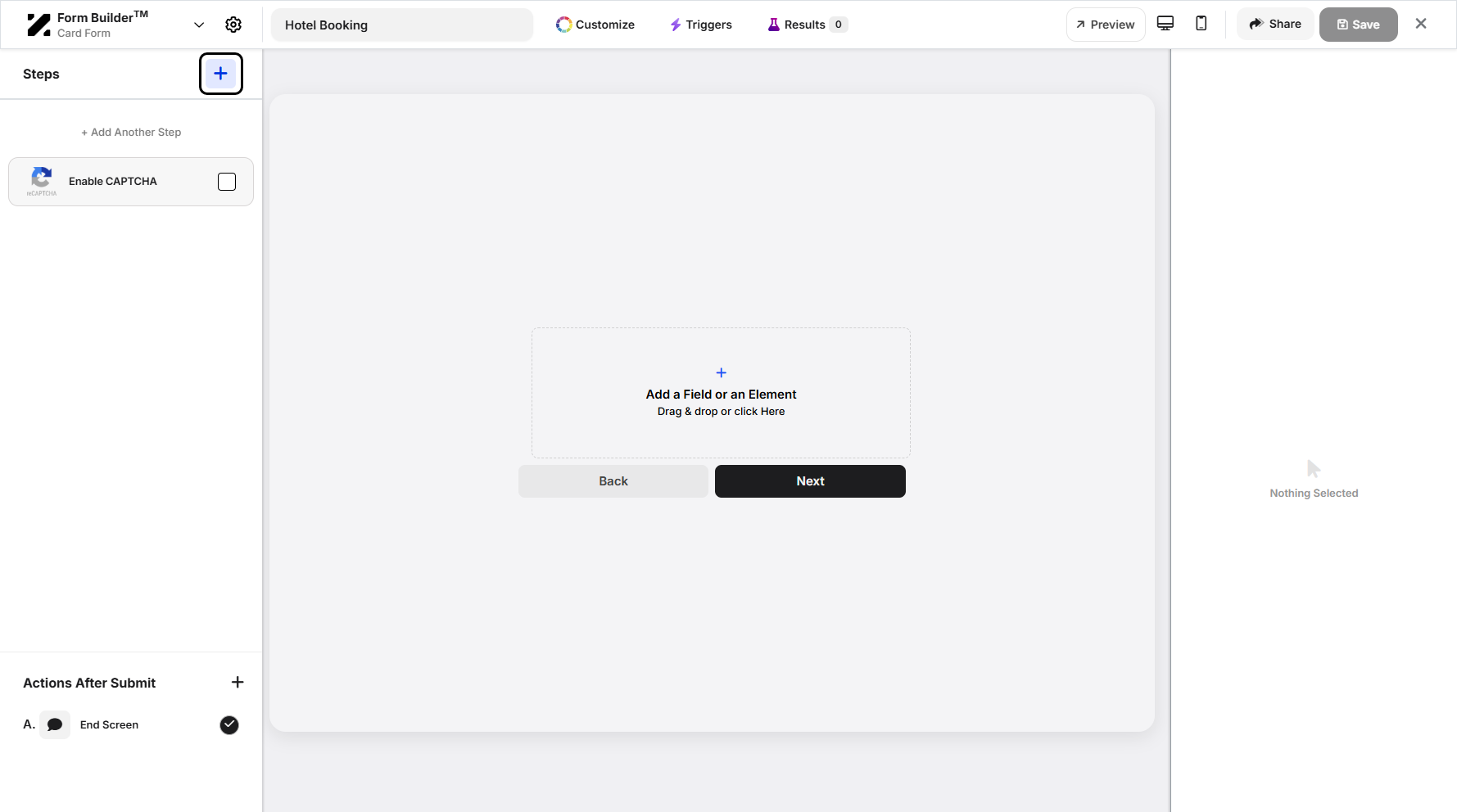 Step 9: To add an element or field to the step, click the “+” (plus sign) icon.