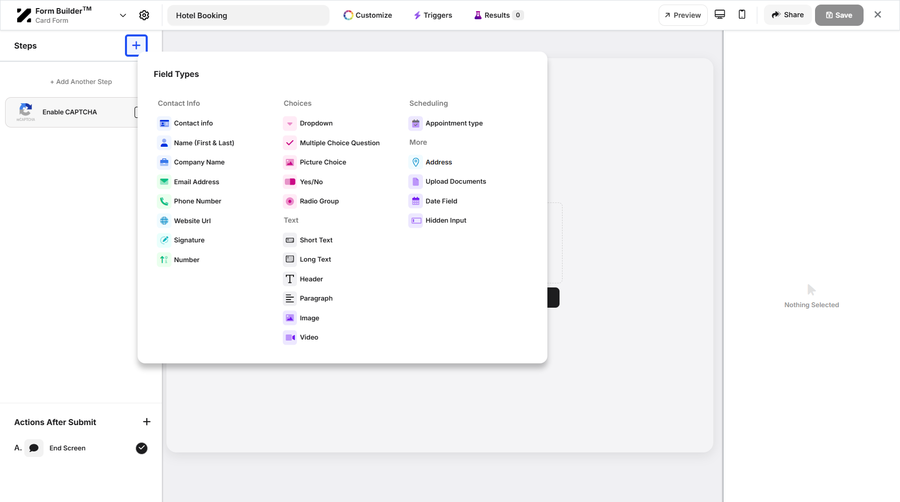 Step 10: A pop-up window will appear, where you can select the field types.
