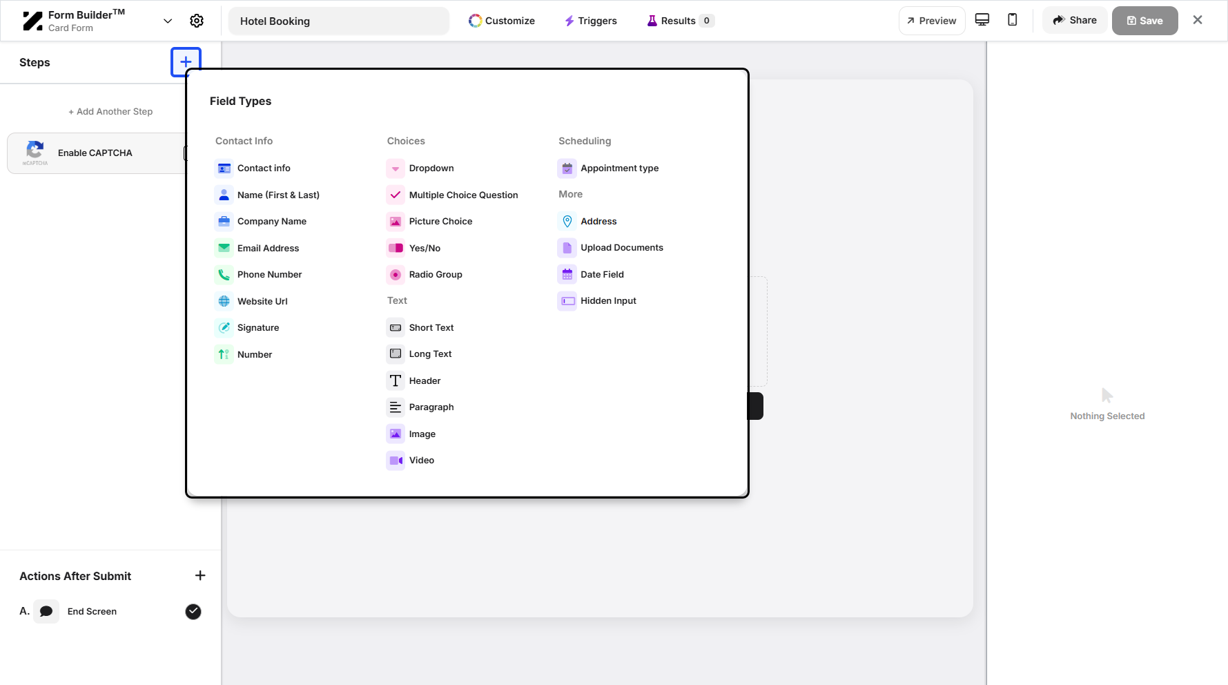 Step 10: A pop-up window will appear, where you can select the field types.