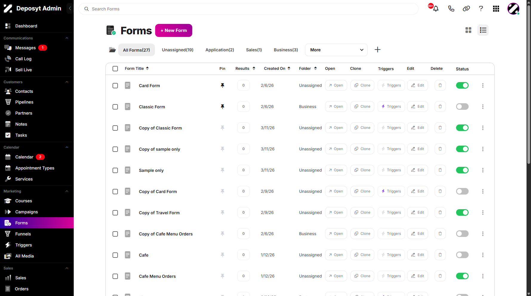 Step 3: Click on + New Form to proceed.
