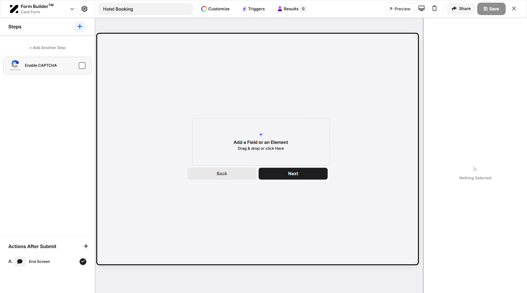 Step 8: The form type will then change to Card Form. This form type allows only a single data field per step.