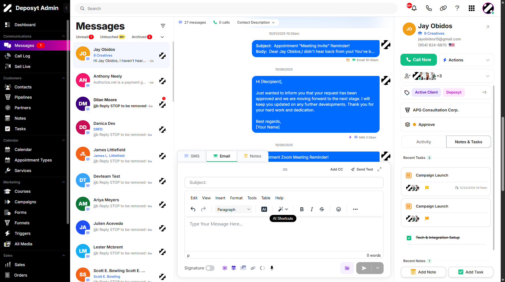 Step 1: On your Dashboard, navigate to the Messages tab under the Communications section.