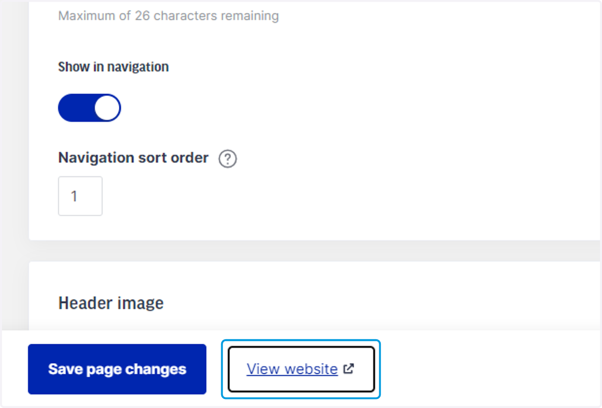 Click on View website to see your changes