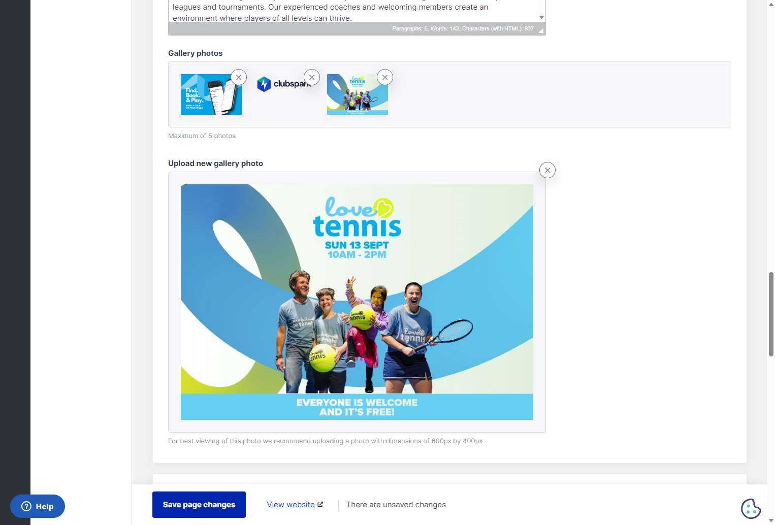 Preview the image as you can see, then click the Save Page changes blue button you can see at the bottom of the screen