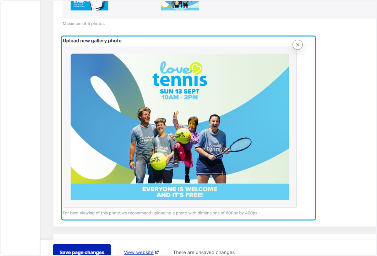 Preview the image as you can see, then click the Save Page changes blue button you can see at the bottom of the screen