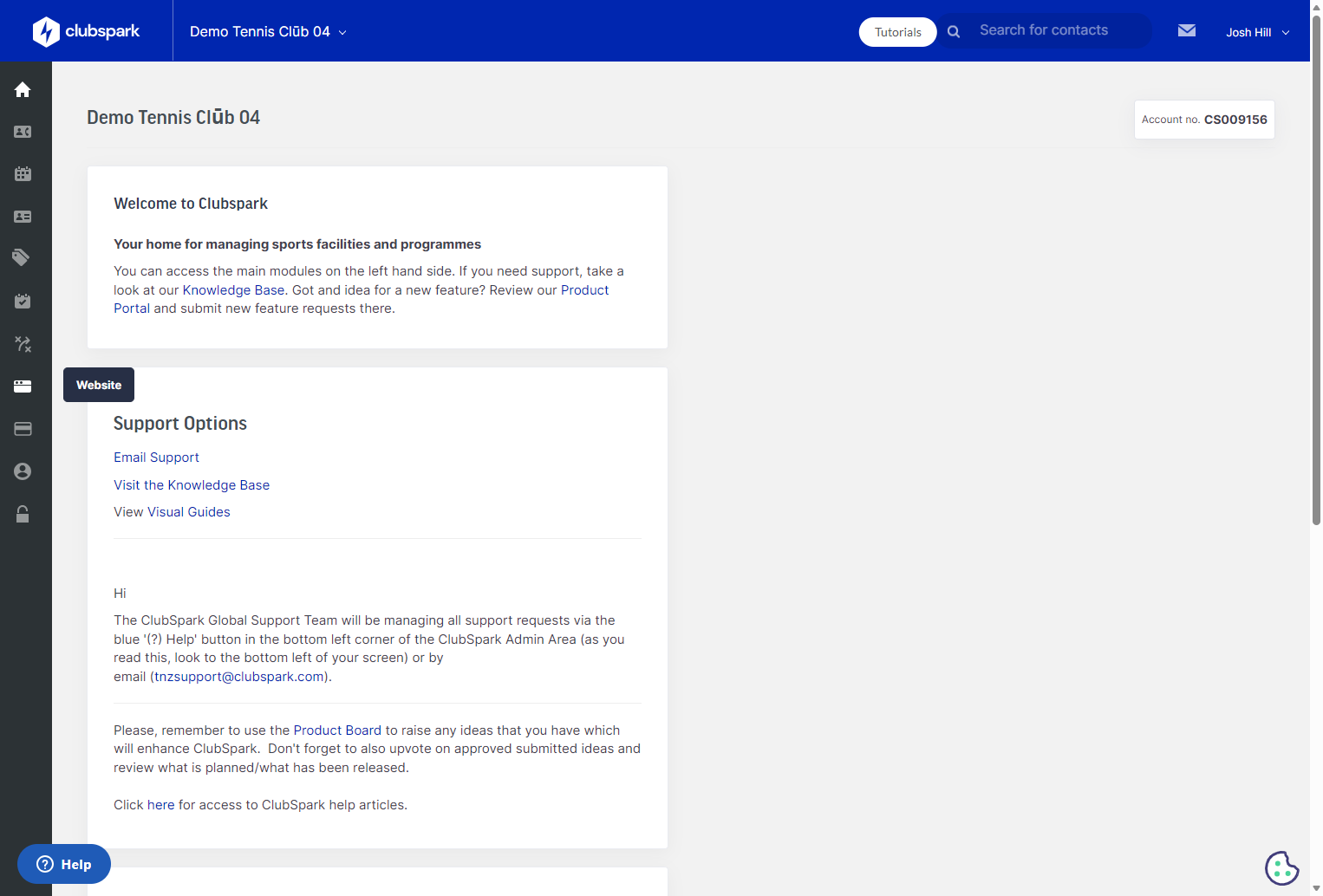 Login to your club dashboard in Clubspark and head to Website tab on the left