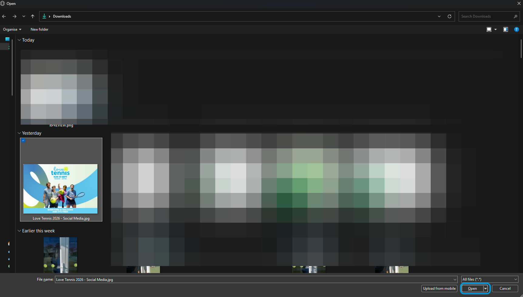 Find your saved image and click open