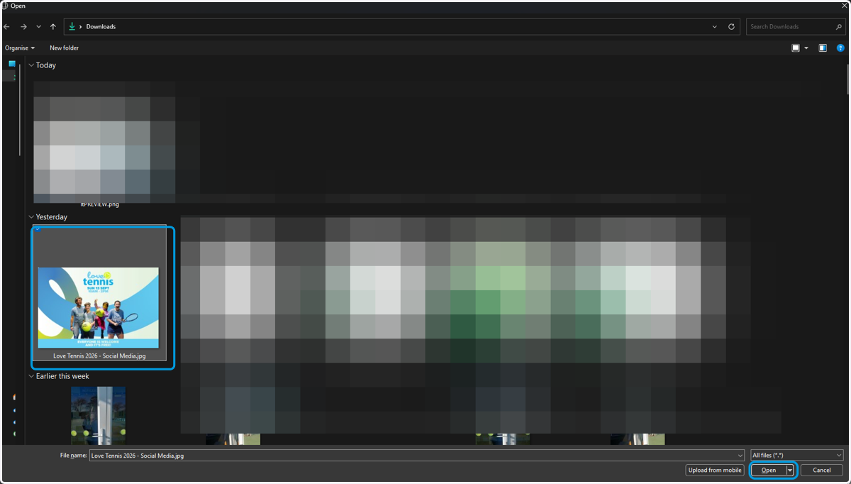 Find your saved image and click open