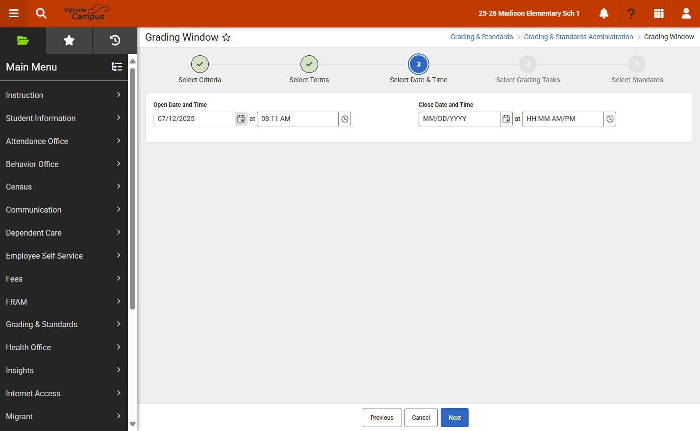 Enter the open date and time by clicking on the calendar and time icons or typing in the date and time.