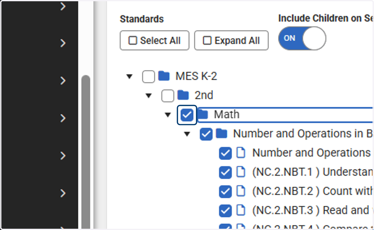 Select the standard(s) to open for the exception window.